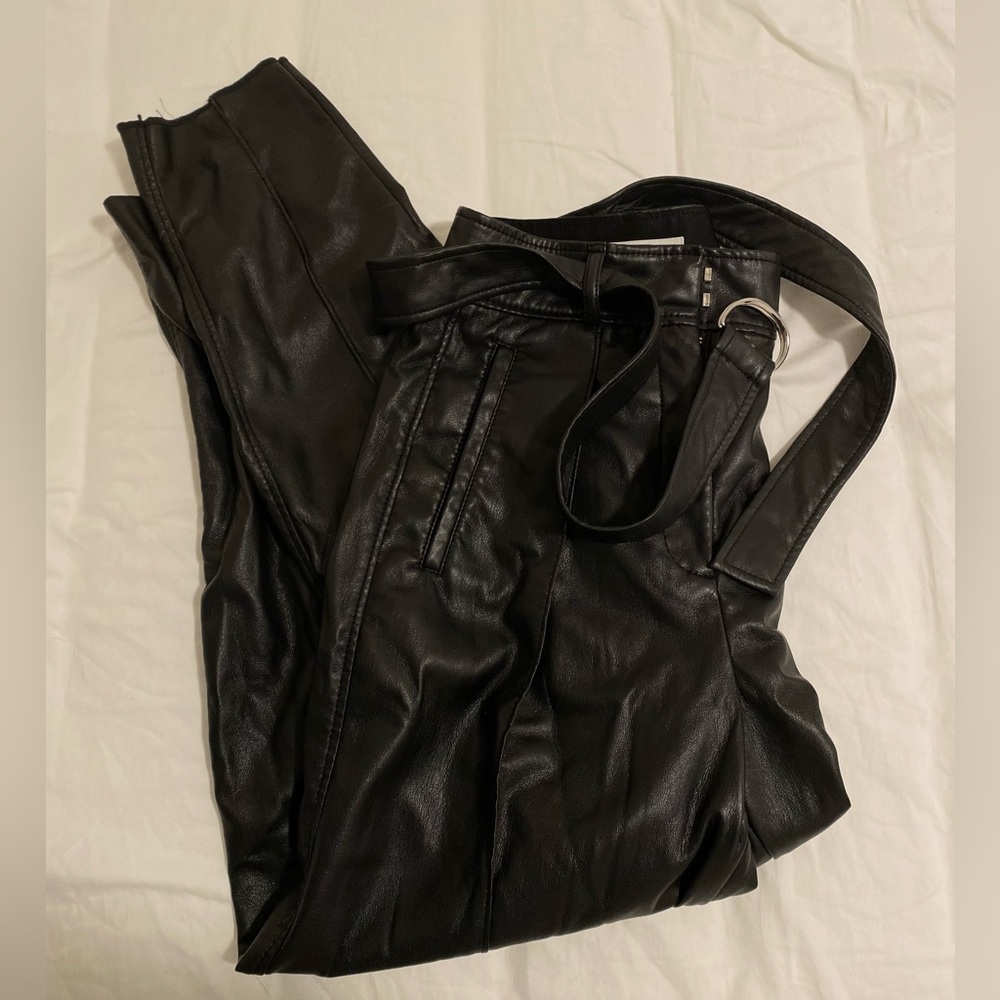 Aritzia babaton vegan leather trouser high rise pant belted black size 00 - Picture 4 of 6